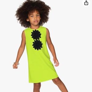 NEON YELLOW A-LINE SHIFT TRAPEZE PARTY DRESS Black Applique - GIRLS 9/10